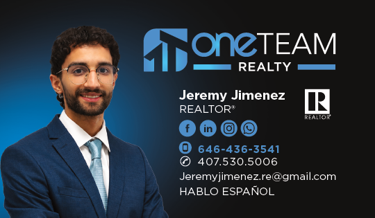 Jeremy Jimenez OneTeam Realty business card with phone number and email